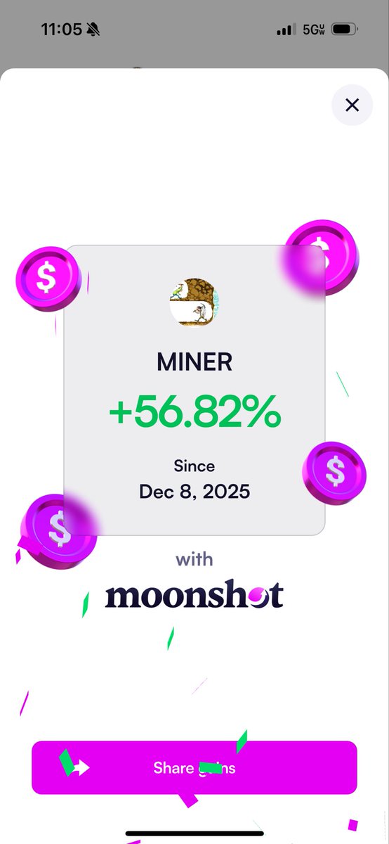 We are up on $MINER who is holding with me?? 

Never give up! $10Mill MC soon! 

Ca: Gka1TQEevBbVw4W9K15ER96ZzKByMTb6TBMQzWFEpump

Trade with me here: moonshot.com/?ref=wbqYs8