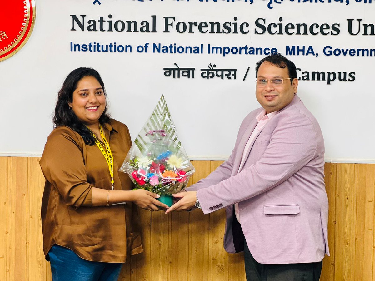 NFSU_Goa's tweet photo. Ms. Nisha Thakur, Technical Director – Quality Assurance, National Forensic Science and Biometrics Department, Ministry of Home Affairs and Internal Security, Republic of Zambia, visited NFSU Goa on 11 December 2025. An interaction with the faculty & scholars and visit to the laboratories was conducted to explore future collaboration.