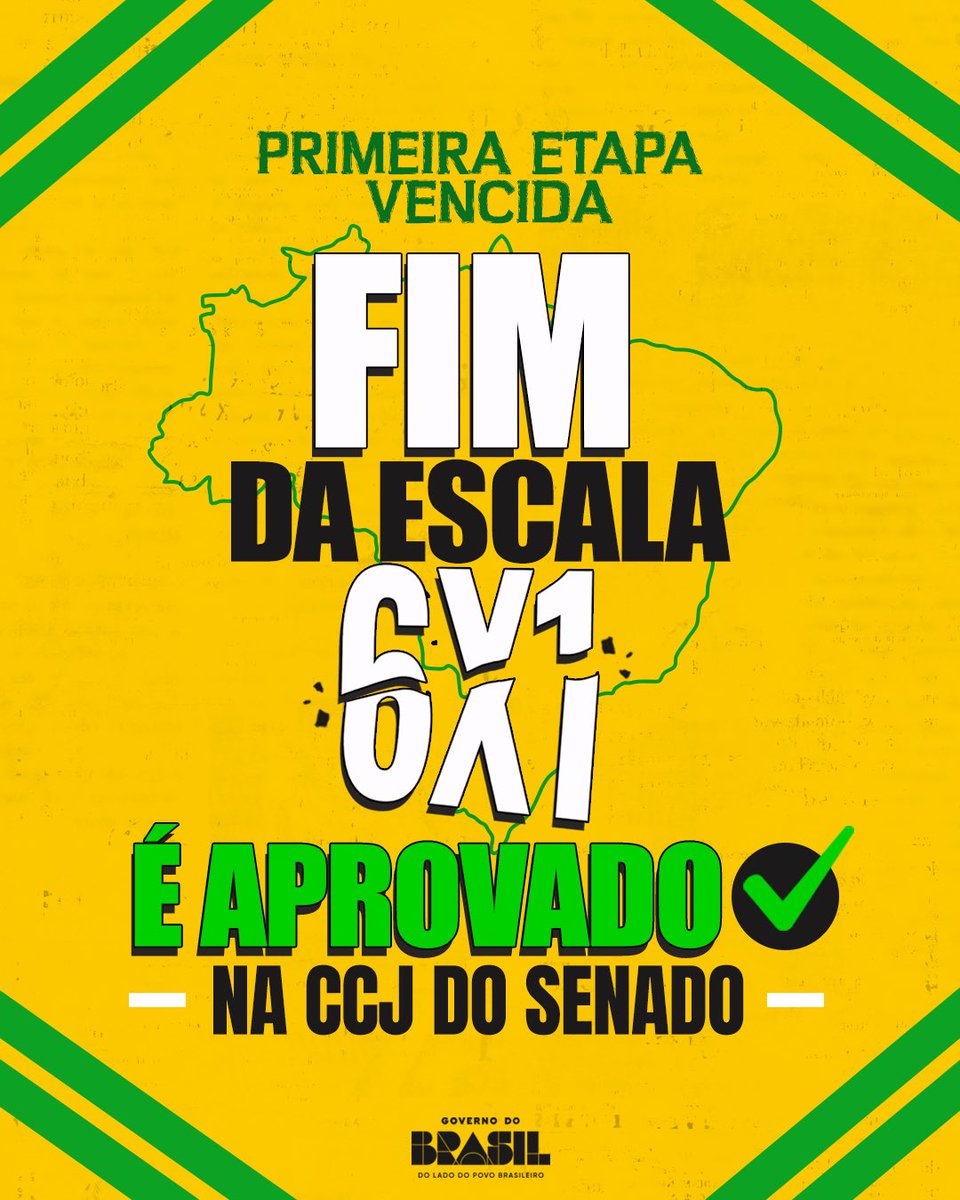 A vitória dos trabalhadores começou! ✊

A CCJ do Senado aprovou a Proposta de Emenda que estabelece o fim da escala 6x1. 

É o primeiro avanço concreto dessa pauta no Congresso. Os próximos passos são ampliar a discussão sobre o texto e levá-lo à votação no plenário do Senado.