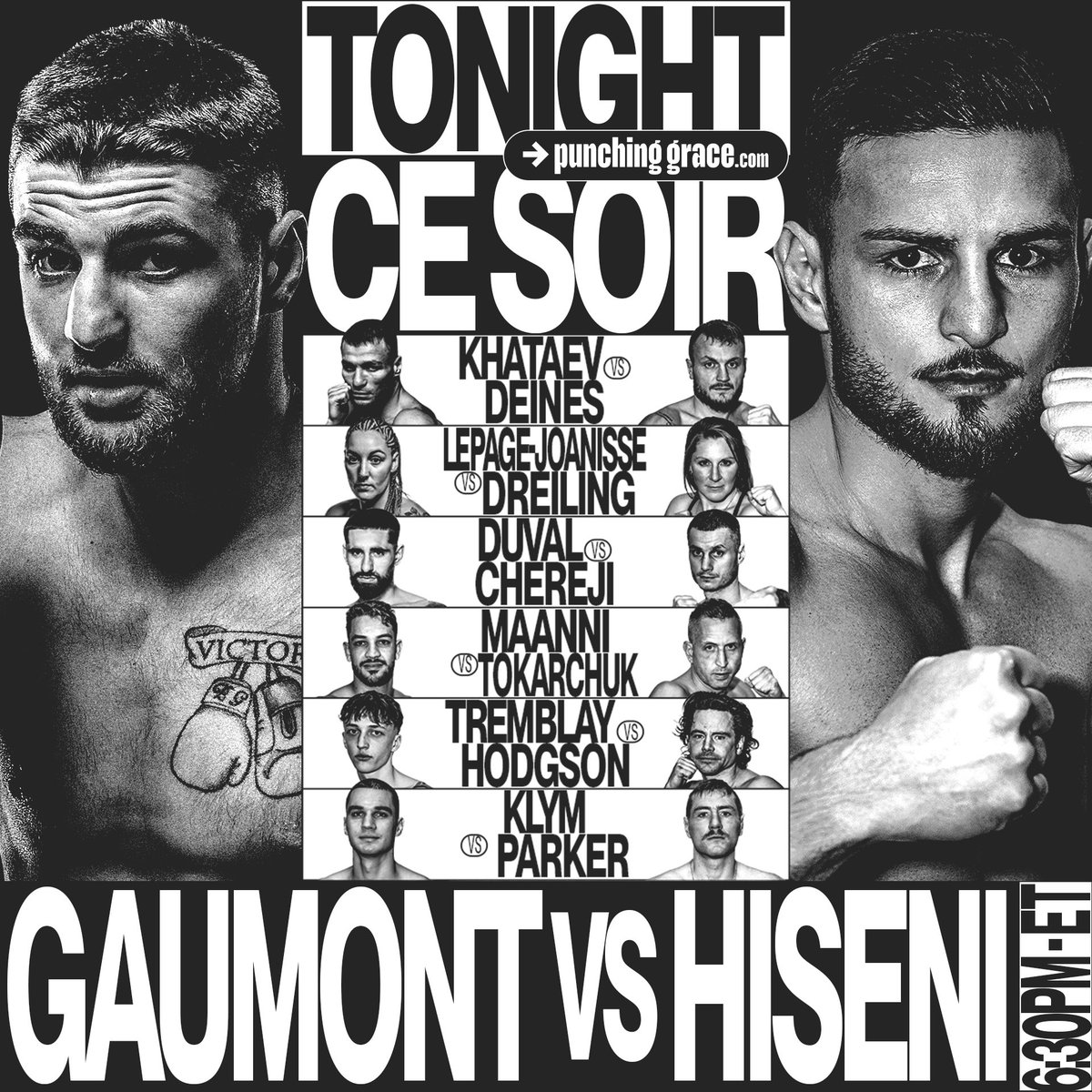 𝐅𝐈𝐆𝐇𝐓 𝐍𝐈𝐆𝐇𝐓✨

Ce soir dès 18h30 – si vous n’êtes pas au @casinolacleamy et que vous aimez la boxe québécoise – vous serez sur Punchinggrace.com pour ne rien manquer de l’action!

#GaumontHiseni | #BraceForImpact