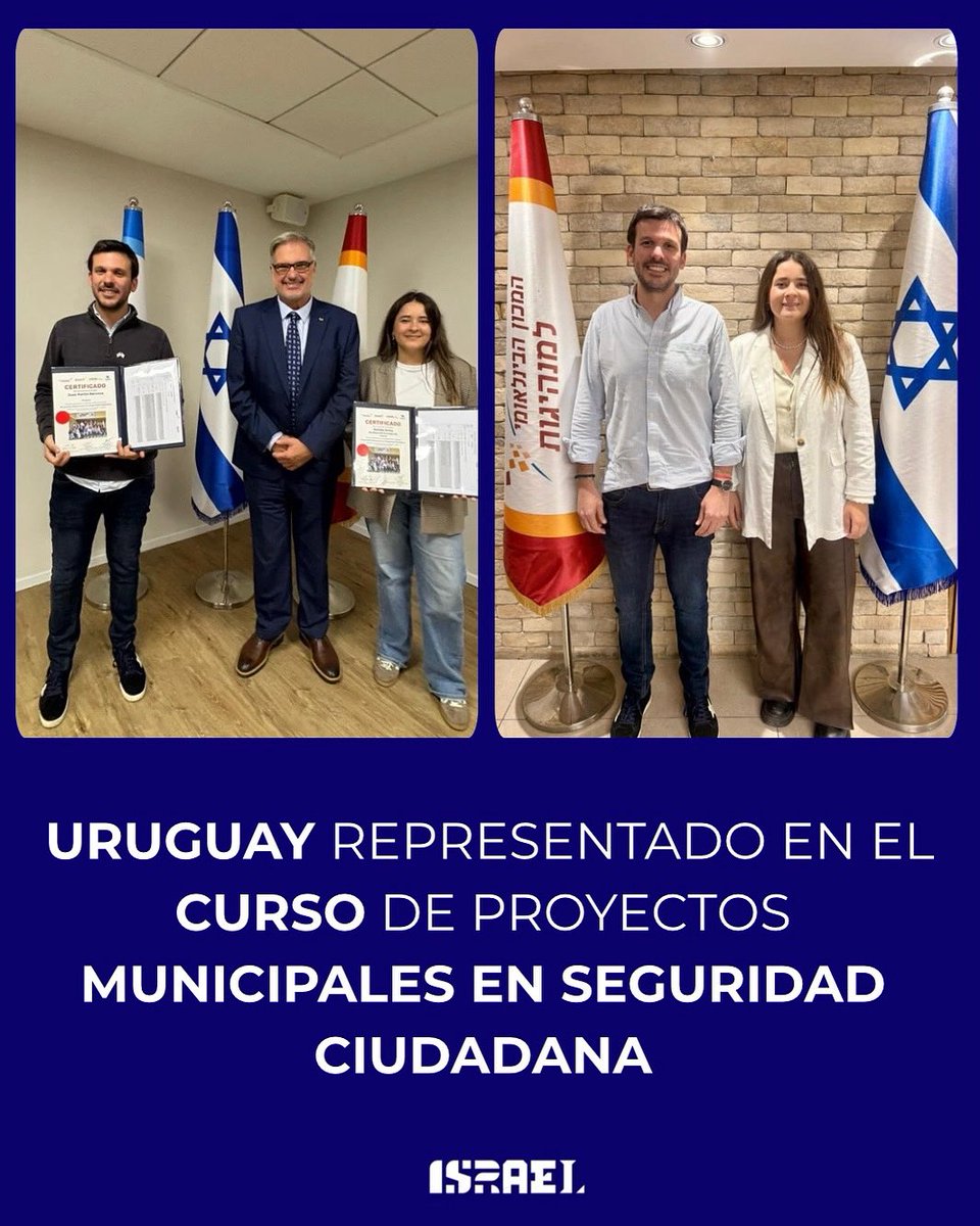 Juan Martin Bárcena, edil de la Junta Departamental de Montevideo, y Matilde Antia, alcaldesa del Municipio CH, participaron en Israel del Curso de Proyectos Municipales en Seguridad Ciudadana de <a href="/MASHAVisrael/">MASHAV Israel🎗️</a>