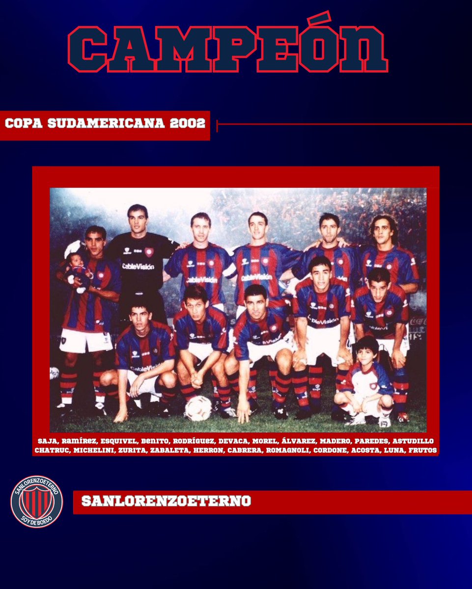 SanLEterno's tweet photo. 🏆 ¡DÍA ESPECIAL PARA TODO #SanLorenzo!

El 11 de diciembre de 2002, el Ciclón levantó por primera vez la #CopaSudamericana, el primer gran título internacional de #Boedo. Con el Gallego #Insua al mando, un equipo lleno de corazón dejó en el camino a #Monagas, #Racing, #Bolívar y #AtléticoNacional.

En Medellín, el 4–0 con el golazo de #Romagnoli abrió la puerta a la gloria. La vuelta en el Nuevo Gasómetro selló la historia y desató el festejo que todos los cuervos soñábamos.

Figuras como #Saja, #Romagnoli, #Zabaleta, #GonzaloRodríguez, #Michelini y #Morel, más refuerzos que dejaron el alma, hicieron inolvidable la #Sudamericana2002.

Un día que vive para siempre en el corazón del hincha azulgrana.