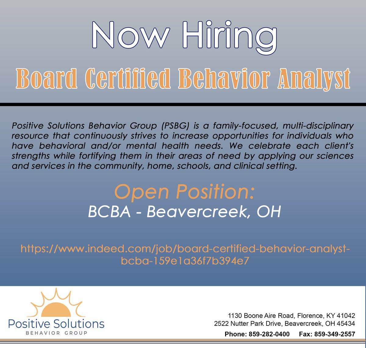 Now Hiring: Board Certified Behavior Analyst (BCBA)

If you're passionate about making a meaningful difference, we'd love to connect! Check out the flyer or the link below for details!

indeed.com/job/board-cert…