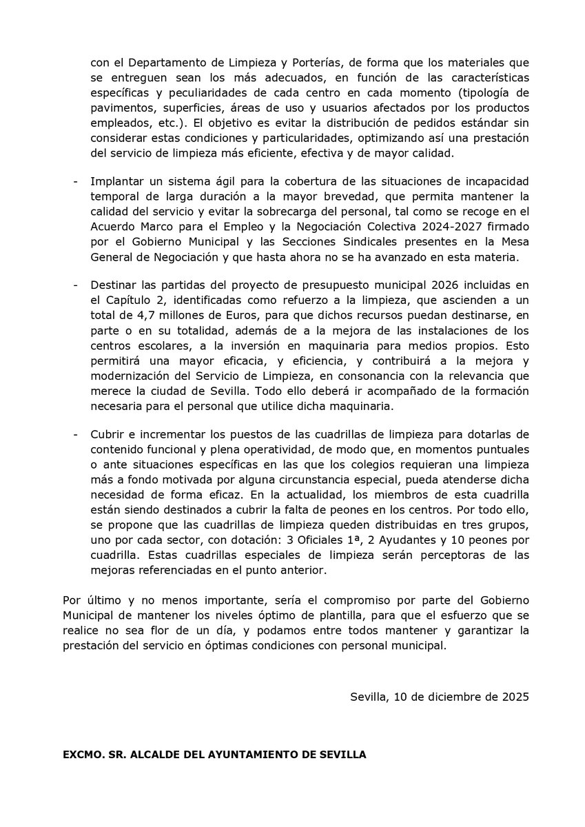 Las Secciones Sindicales hemos realizado una propuesta conjunta para mejorar el Servicio de Limpieza.
Estamos seguro que la privatización no es la respuesta a los problemas existentes.
Esperamos tener una respuesta positiva por parte de <a href="/jlsanzalcalde/">José Luis Sanz</a> a nuestras propuestas.