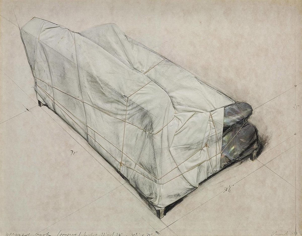 Wrapped couch (Project), 1973 by Christo