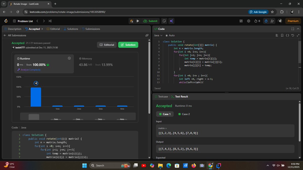 iasish77's tweet image. Day 11/180 ✅
Solved LC 48 &amp;amp; LC 121 while prepping for exams.
Planning to grind till 4 AM tonight 🌙💻
#DSA #LeetCode #BuildInPublic #Consistency