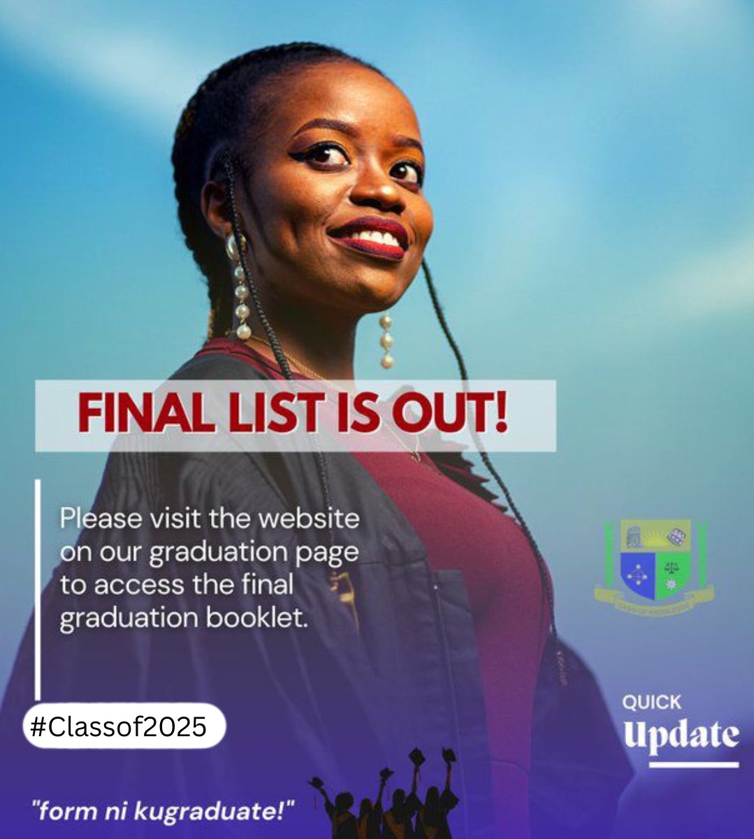 The Updated Graduation list is on the website.

Visit jooust.ac.ke to check your name.

#Classof2025 #GradIsHere #DareToBeYou