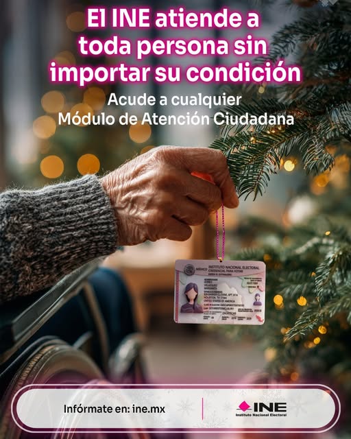 🎄🦽 En estas fechas decembrinas, el #INE atiende con respeto e igualdad a todas las personas en los Módulos de Atención Ciudadana
✨Conoce nuestros protocolos en: igualdad.ine.mx/protocolos​
Ubica tu módulo más cercano en👉 ubicatumodulo.ine.mx​
o llama a INETEL: 800 433 2000.📱