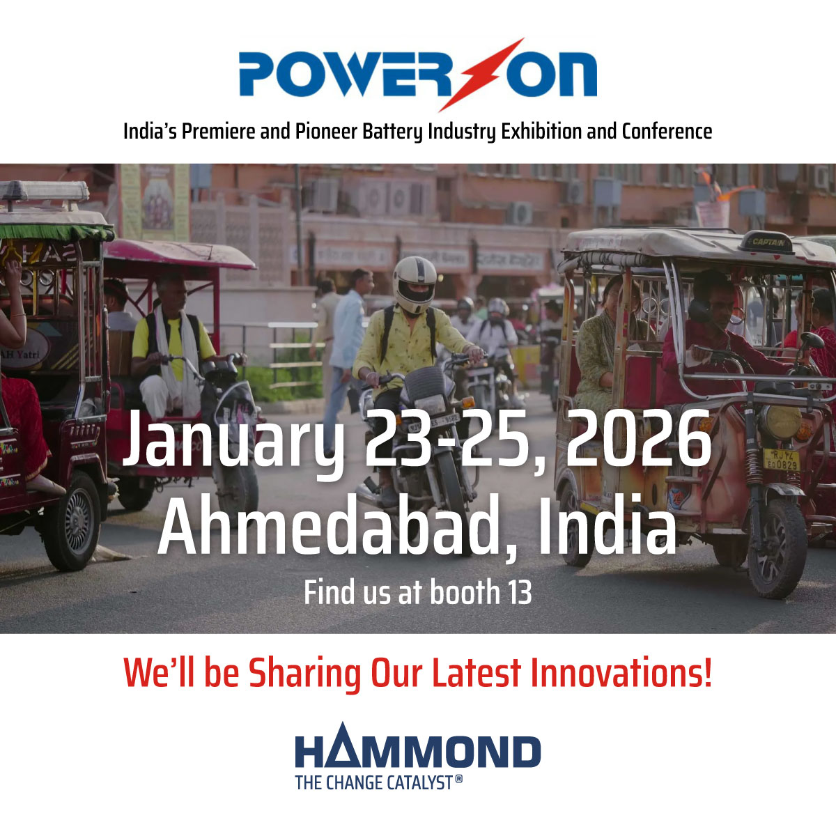 HammondGroupInc's tweet photo. See you at the 20th Power On International Conference — a leading business networking platform for the battery industry, energy storage, and renewable energy integration. Booth 13, January 23–25 in Ahmedabad, India. 

— Exciting developments to share!

#PowerOn #EnergyStorage https://t.co/n15VzbIZLH