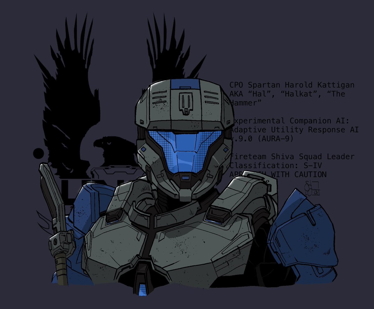 My wife made a Spartan OC, so naturally I had to draw him! This is Spartan Kattigan, better known as Hal to his teammates. Expect more Halo as time goes on

Also oops I kind of always forget to post here, my bad

#HaloSpotlight