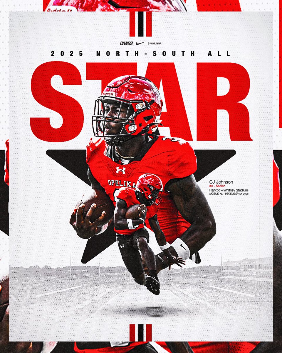 footballopelika's tweet image. The best back in the state is heading down to Mobile 😤 

Can’t wait to watch @CJJohnson_2 ball out in the 2025 Alabama North-South all star game tomorrow! 

#OwnIt