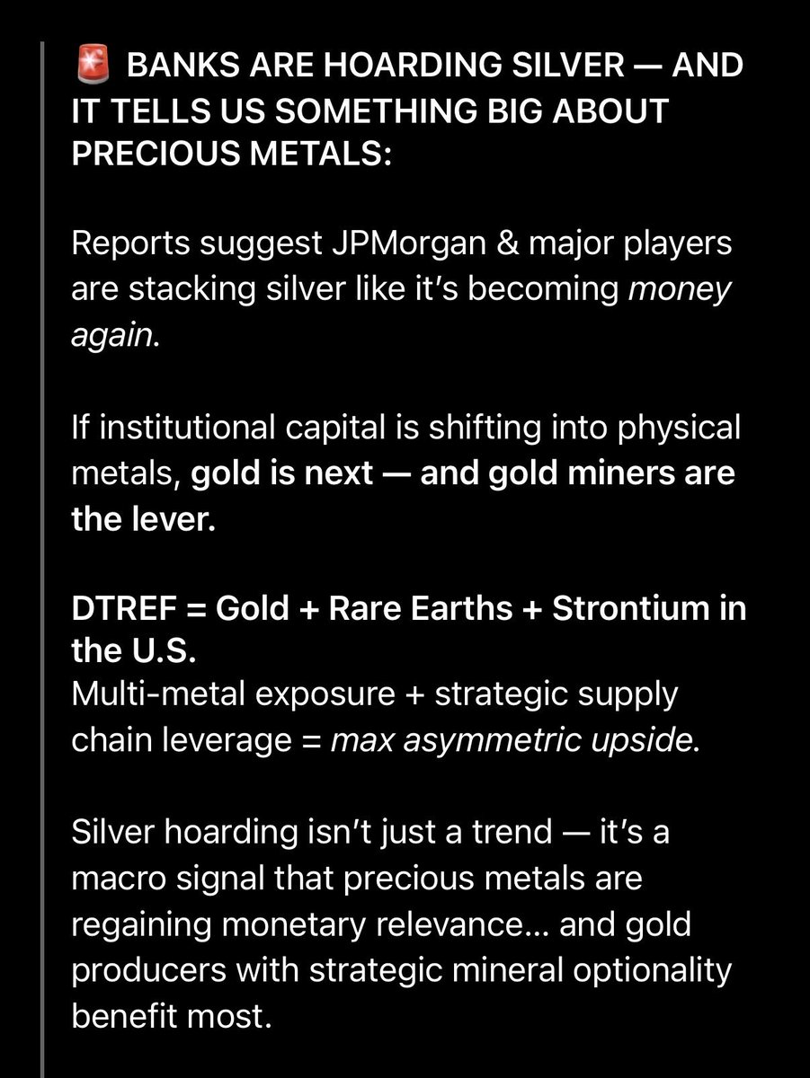 CharlesT_555's tweet photo. π¨ BANKS ARE HOARDING SILVER β AND IT TELLS US SOMETHING BIG ABOUT PRECIOUS METALS:
https://t.co/GXrRXWtuqr
#SilverHoarding #DTREF #Gold #RareEarths #Strontium #CriticalMinerals #MiningStocks #SupplyChainSecurity #PreciousMetals https://t.co/B3LoqZTm0c