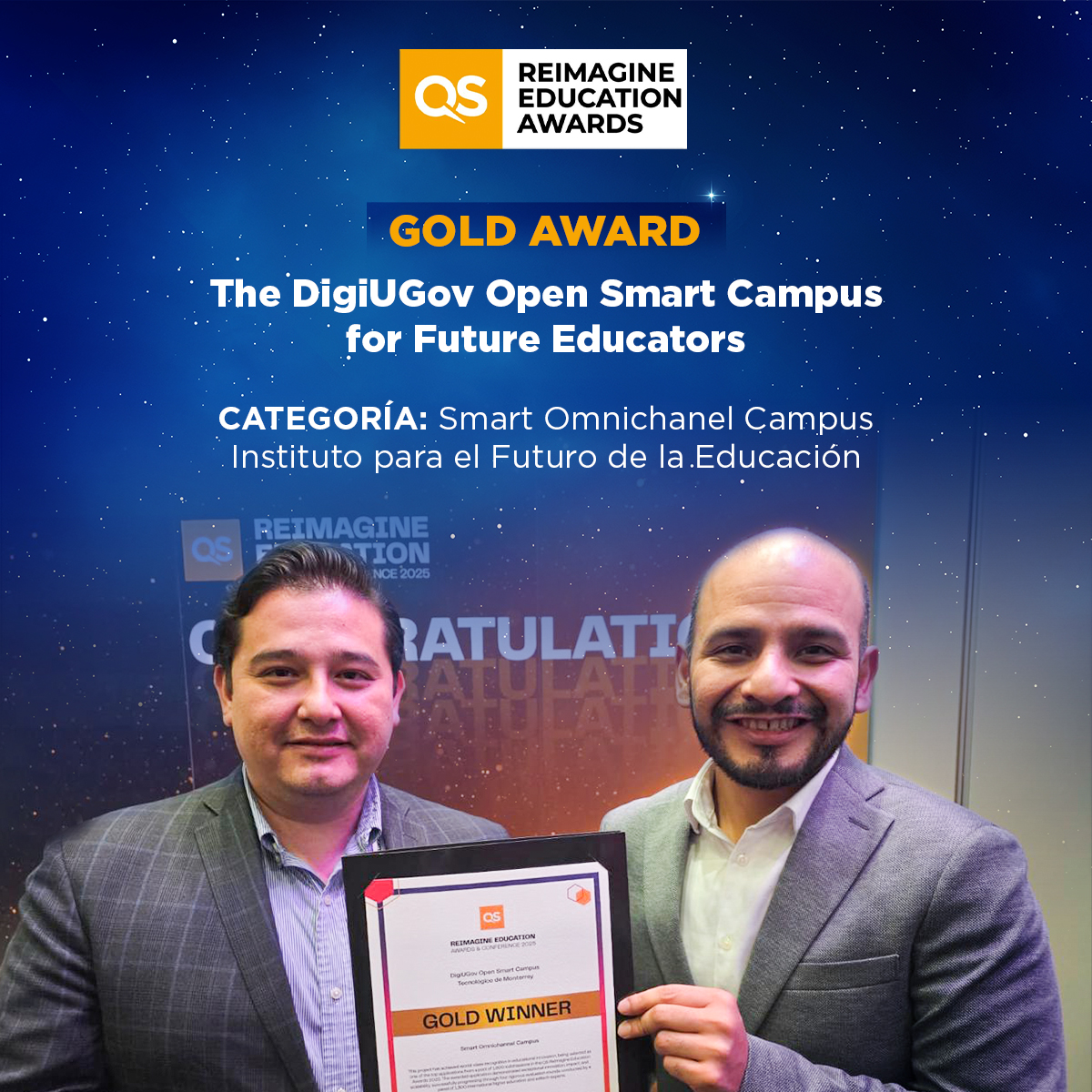 Con mucho orgullo les comparto que, en los QS Reimagine Education Awards 2025 celebrados en Londres, el @TecDeMonterrey fue reconocido internacionalmente con 2 oros y 2 platas.

Estos galardones distinguen a proyectos que están redefiniendo la experiencia de aprendizaje: Tec