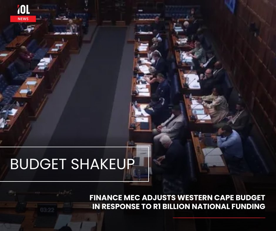 IOL's tweet photo. Western Cape revises over R2.3bn in its budget after a surprise R1.07bn national windfall to support hospitals, schools, and storm-damaged infrastructure.
#WesternCape #Budget2025 #MiniBudget #GovernmentSpending
Read on https://t.co/nWOEX618OH https://t.co/pUKmgjjxiU