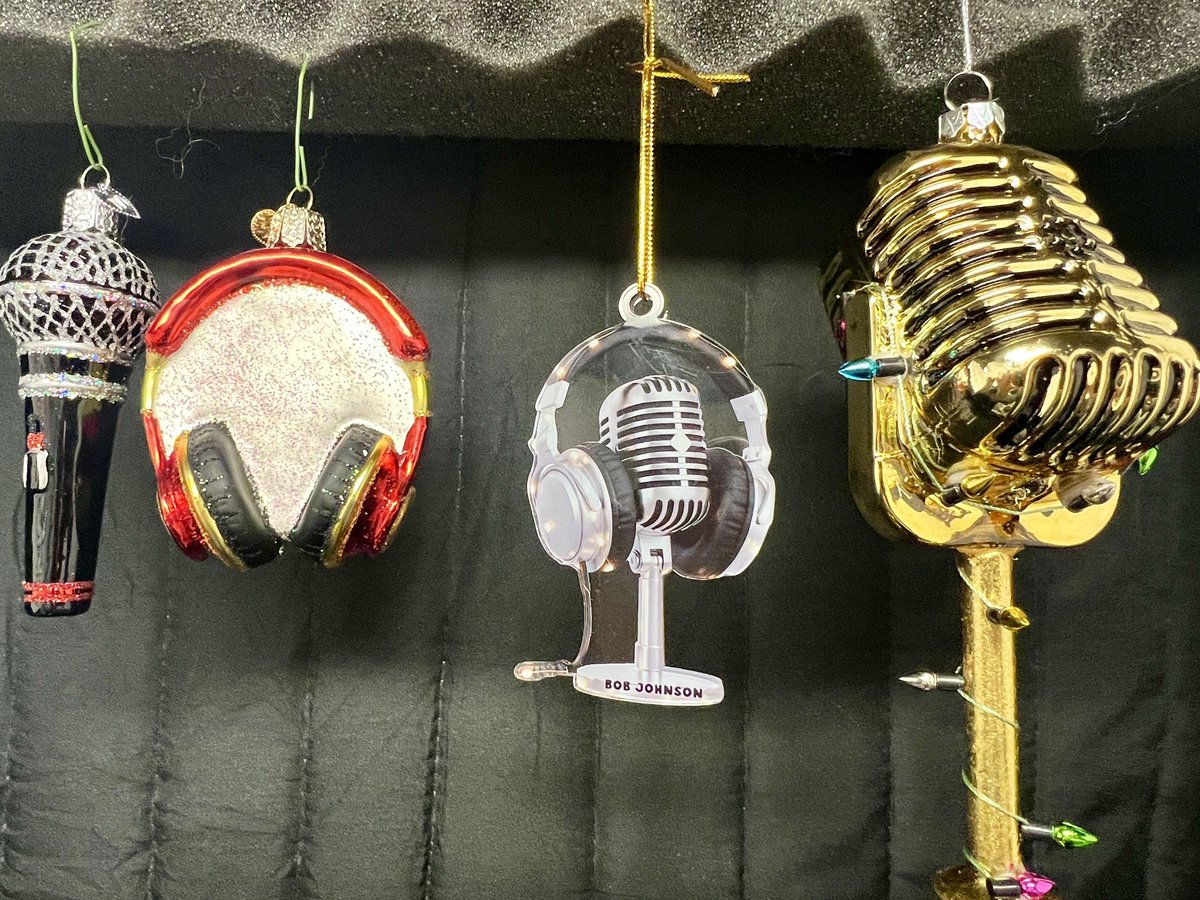 The outside lights went up last week, the Christmas tree went up today and now the recording booth is fully decorated!