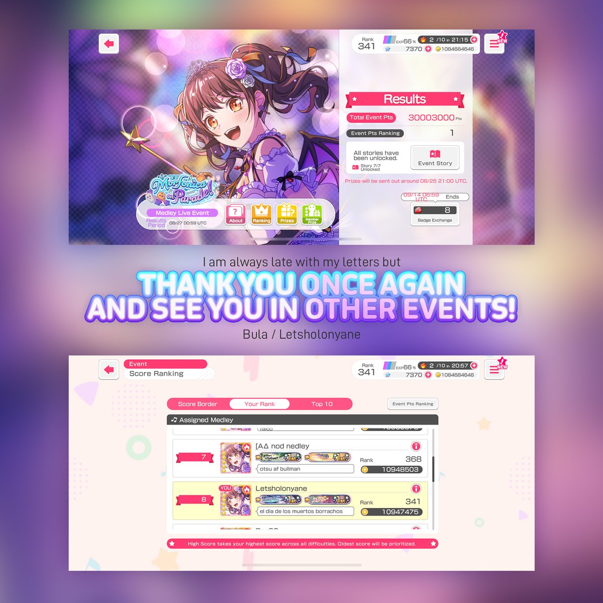 Hi everybody! It's some months late but I'm really happy to get my third T1 finish. I want to thank everyone for the support!
Tsukushi cute 🥁🎃🎆