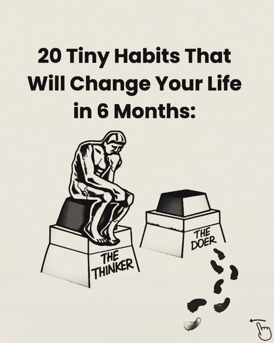 mindfulmaven_'s tweet photo. 20 Tiny Habits That Will Change Your Life In 6 Months:

- Thread - https://t.co/zRpIMezIDI