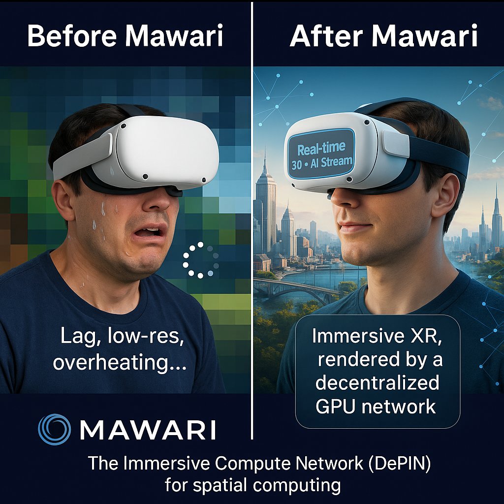 Before Mawari: XR lagging, low-res and the device overheating 🥲 After Mawari: 3D + AI streamed in real time, low latency and ready to scale worldwide 🚀
Mawari Network is the DePIN for spatial computing, using a distributed GPU network to deliver truly experiences. <a href="/mawariXR/">Mawari</a> 🚀