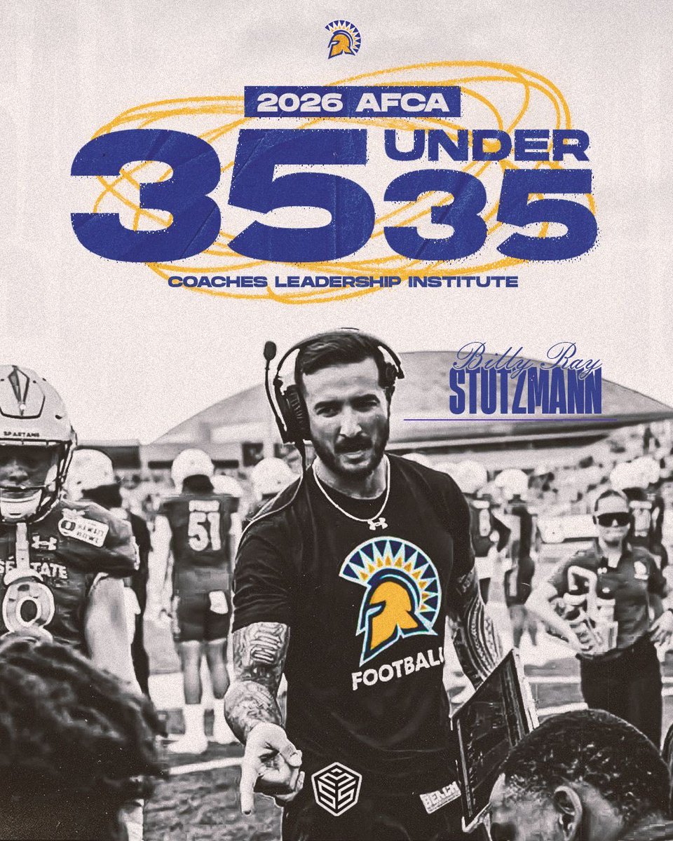 Ericso1is's tweet image. Congrats to our very own @BRayStutzmann on being named to the AFCA 35 under 35 Coaches Leadership Institute  #AllSpartans @WeAreAFCA 
1: Triple Crown Winner 
3: All-Americans 
1: Biletnikoff Award Finalist
3: 1st Team All-Mountain West 
*Back to Back 1,000 Yard WRs (2024 &amp;amp; 2025)*
