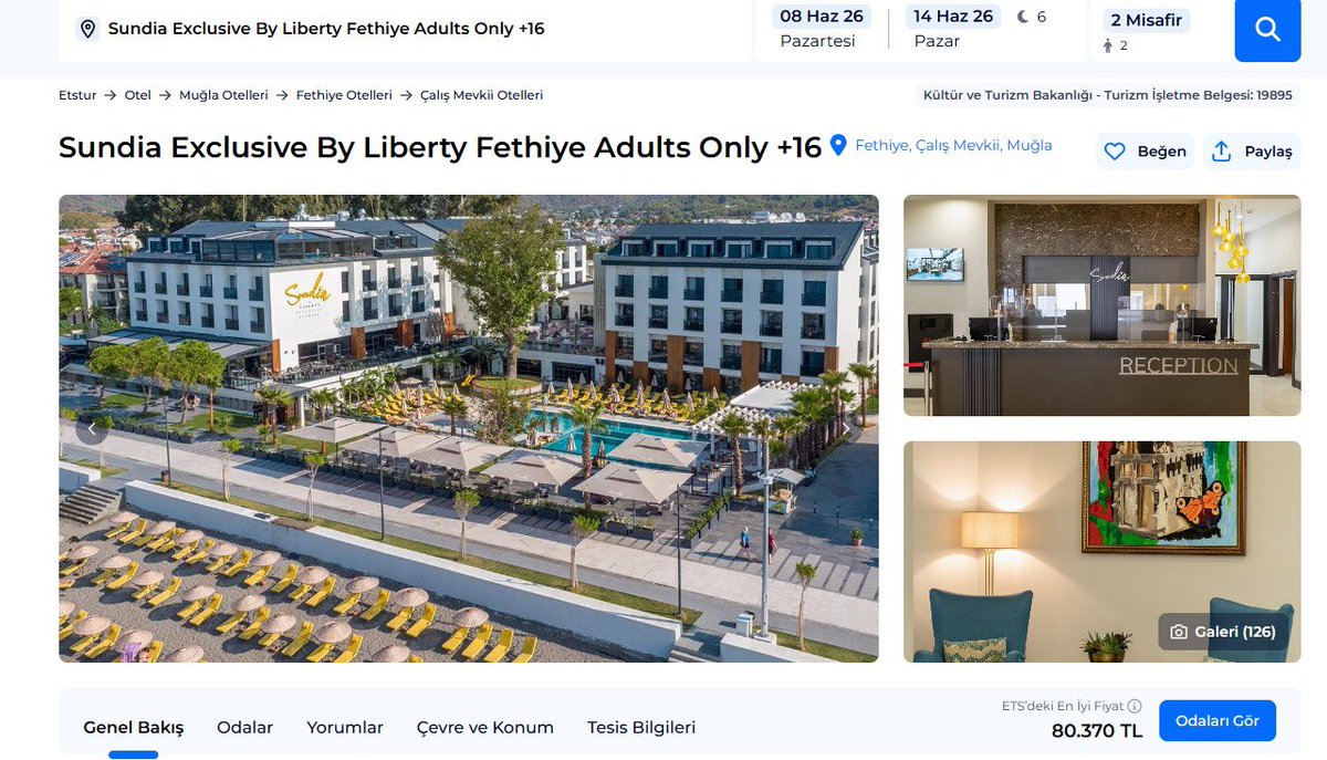 🏖️Aynı otel, aynı tarih,
🇬🇧Yurt dışından rezervasyon yaparsanız 40 bin TL.
🇹🇷Turizm Bakanının ETS Turu ile giderseniz 80 bin TL.
🤔Var mı bir açıklaması?