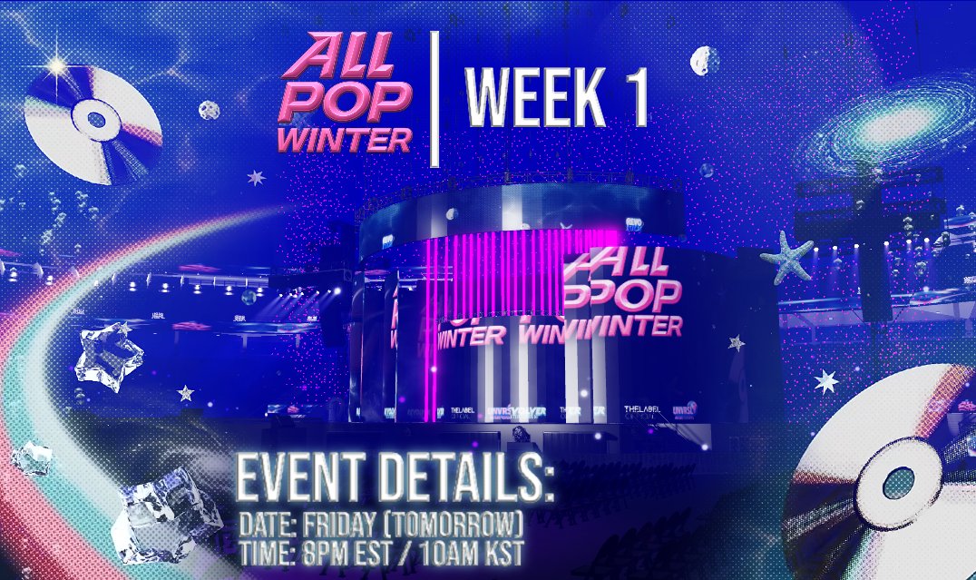 revolver_ent's tweet photo. WEEK 1 : THE ALLPOP WINTER MUSIC FESTIVAL 📌

Come and enjoy an immersive live experience featuring a stellar lineup of seven performers such as @CODEPINKarea, @AriPerryUV, @itsashleyxcx and many more!

GATES OPEN: 8 PM EST
DATE: FRIDAY(Tomorrow) https://t.co/yTEot6vdYK