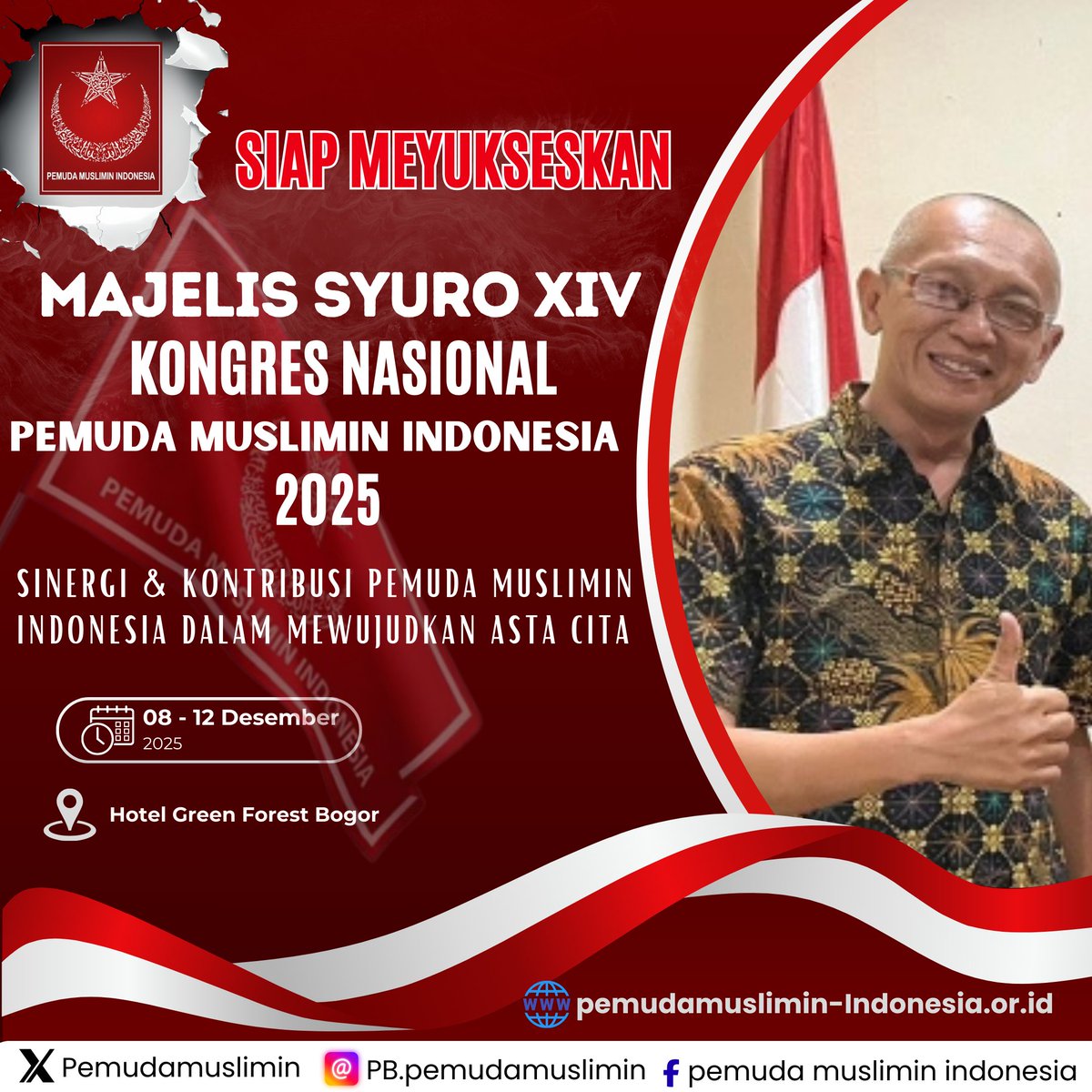 Selamat Bermusyawarah pada Kongres Nasional XIV <a href="/Pemudamuslimin/">PB PEMUDA MUSLIMIN INDONESIA</a> Insyaallah mendapatkan Keputusan² terbaik untuk terus lanjutkan benang merah Roda Organisasi dalam membangun tanah tumpah darah menuju Peradaban Mulia.
#majelissyuroXIV
#pemudamusliminindonesia