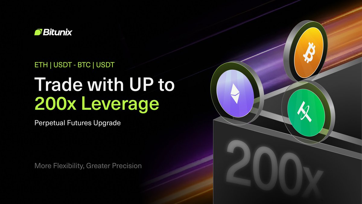 BitunixOfficial's tweet image. 200x LEVERAGE HAS LANDED ON BITUNIX 🚀

BTC/USDT &amp;amp; ETH/USDT Perpetual Futures just got a MASSIVE power-up.

More flexibility, tighter precision, faster execution — this is the upgrade traders have been waiting for 👀

If you&apos;re not trading 200x yet… you&apos;re already behind.⚡…