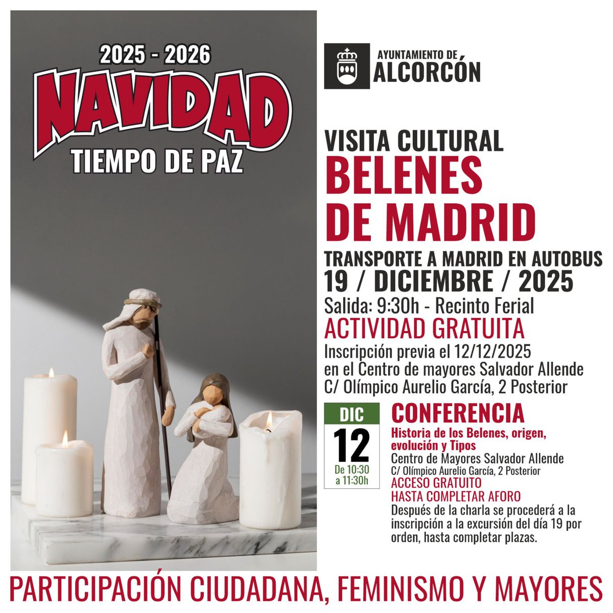 📢CONFERENCIA / Historia de los Belenes. Origen, evolución y tipos

🗓️Viernes 12 diciembre, 10:30 h
📍Centro de mayores Salvador Allende

Una cita imprescindible si quieres disfrutar de la visita cultural: Belenes de Madrid

👉Tras la conferencia podrás inscribirte a la excursión