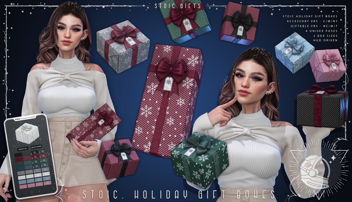 🎁✨New @ Equal10 🎁✨
 .STOIC. HOLIDAY GIFT BOXES

• 4 unisex poses
• Rez/deco versions
• Fatpack C/M/NT
• Giftable VRS NC/M/T - perfect unboxer for gachas, gift cards &amp; more!

Cute. Cozy. Giftable. Holiday ready.
➥ Dec 10th @ 12PM SLT ❤💫
maps.secondlife.com/secondlife/equ…