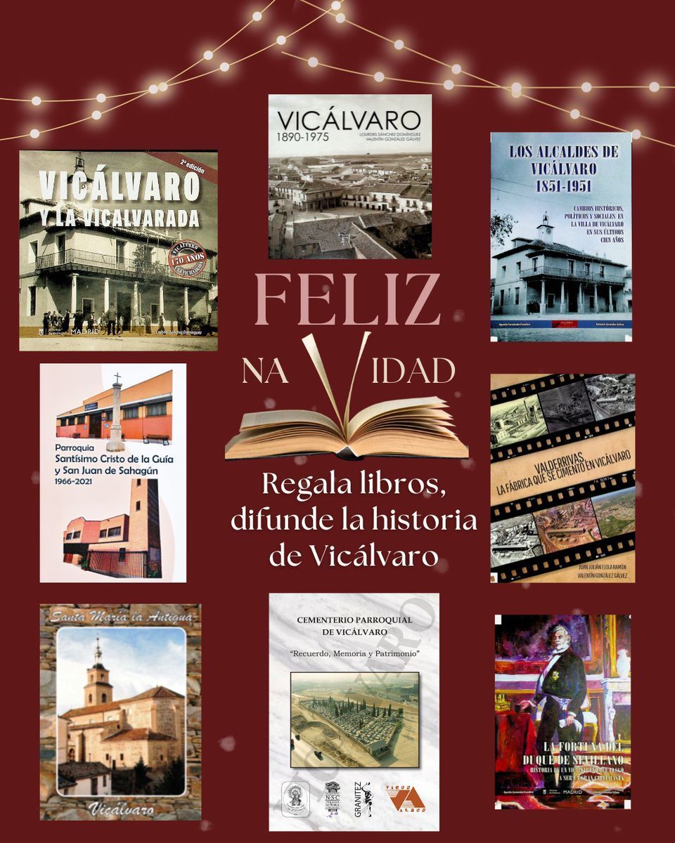 ✨Descuentos para socios
📘 Vicálvaro y la Vicalvarada —15 €
🪦 El cementerio —5 €
🕰️ Vicálvaro 1890–1975 —16 €
⛪ Santa María la Antigua —5 €
⛪ Santo Cristo de la Guía - 5 €
🏭 Valderrivas, la fábrica— 23 €
📘 Alcaldes de Vicálvaro - 23€
💼 La fortuna del Duque  — 25 €