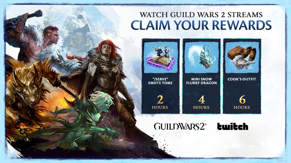 🔥 Twitch Drops are LIVE! Watch your favorite #GW2 streamers with our drop enabled, and earn rewards from now through Dec 14. #TwitchDrops
