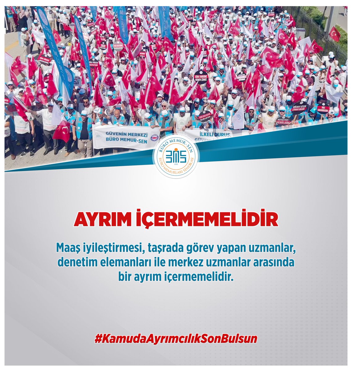 AYRIM İÇERMEMELİDİR

Maaş iyileştirmesi, taşrada görev yapan uzmanlar, denetim elemanları ile merkez uzmanlar arasında bir ayrım içermemelidir.

#KamudaAyrımcılıkSonBulsun

<a href="/tcbestepe/">T.C. Cumhurbaşkanlığı</a> I <a href="/RTErdogan/">Recep Tayyip Erdoğan</a> I <a href="/_cevdetyilmaz/">Cevdet Yılmaz</a> I <a href="/HMBakanligi/">T.C. Hazine ve Maliye Bakanlığı</a> I <a href="/memetsimsek/">Mehmet Simsek</a> I <a href="/Akparti/">AK Parti</a> I <a href="/avabdullahguler/">Abdullah Güler</a>
