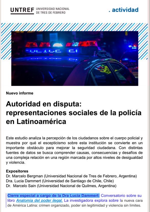 📍 Muy interesante presentación del nuevo informe del <a href="/CELIV_UNTREF/">CELIV</a>:  “Autoridad en disputa: representaciones sociales de la policía en Latinoamérica”.

👨‍💻Este estudio analiza la percepción de los ciudadanos sobre el cuerpo policial y muestra por qué el escepticismo sobre esta