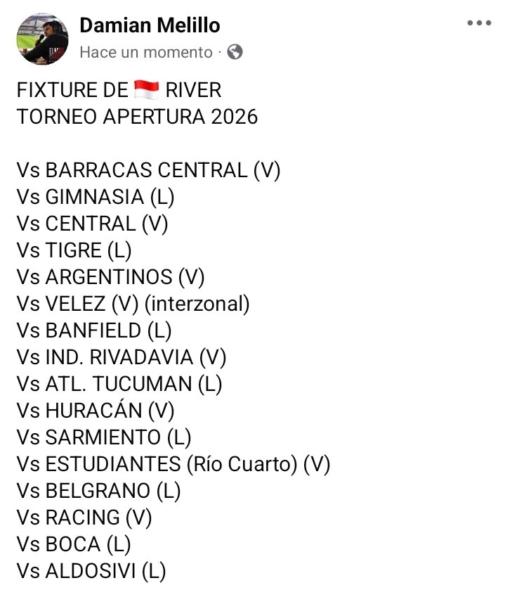dmperiodismo's tweet photo. #FIXTURE #fixtureRiver #apertura2026 #fixtureapertura https://t.co/rrkwa3mKoi