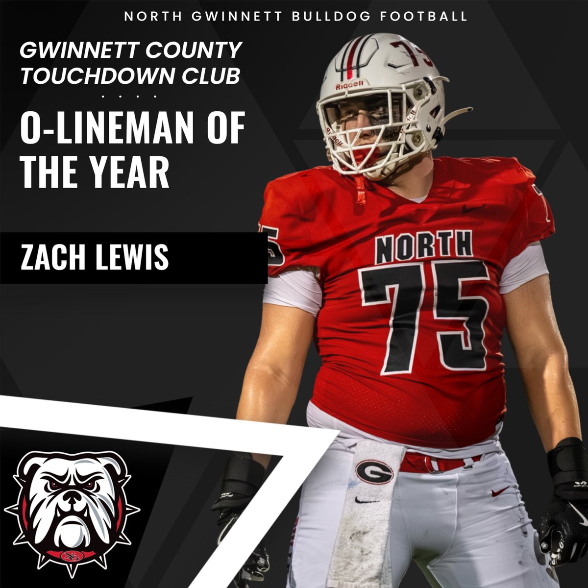 Big DAWG shoutout to Senior OL Zach Lewis on being selected Offensive Lineman of the Year for all of Gwinnett County!  Proud of you, Zach!  #BeADawg #North #Family