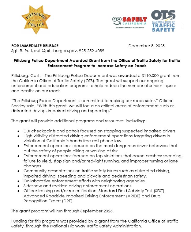 Pittsburg Police Department, California tweet media