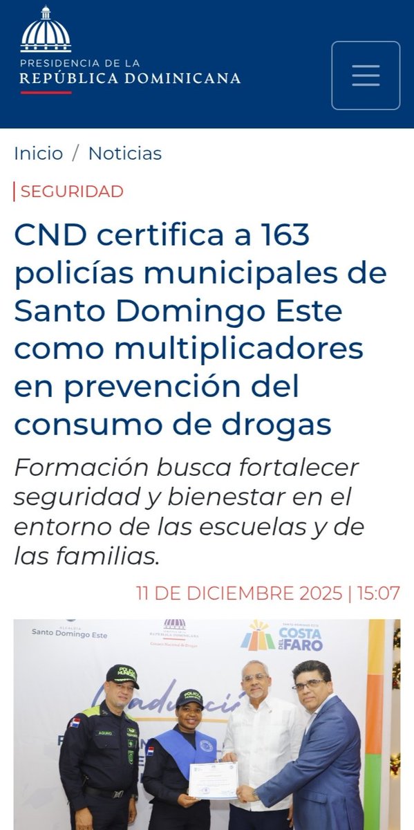 MConstructiva's tweet photo. CND certifica a 163 policías municipales de Santo Domingo Este como multiplicadores en prevención del consumo de drogas
Formación busca fortalecer seguridad y bienestar en el entorno de las escuelas y de las familias.

https://t.co/SCmHEPRqXY https://t.co/zif4Wu33FQ