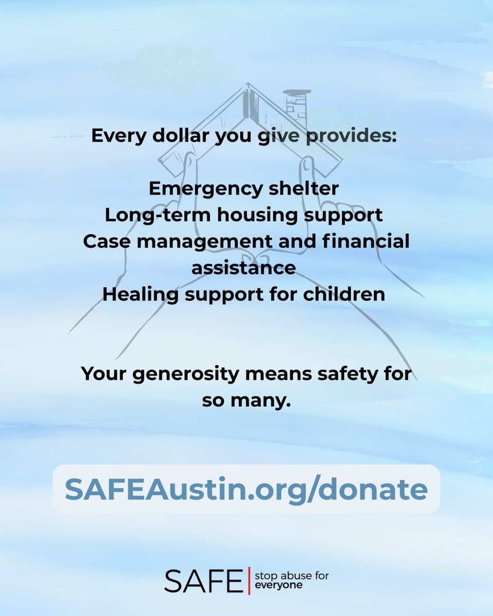 SAFEatx's tweet photo. Please consider giving to SAFE this holiday season. Every dollar you give provides shelter and safety for survivors. If everyone in Austin gave $1 per month -- $12 per year -- it would be enough to cover SAFE's entire operating budget.

Give today at https://t.co/EePcmwKl6J. https://t.co/nI3EnLrR1m