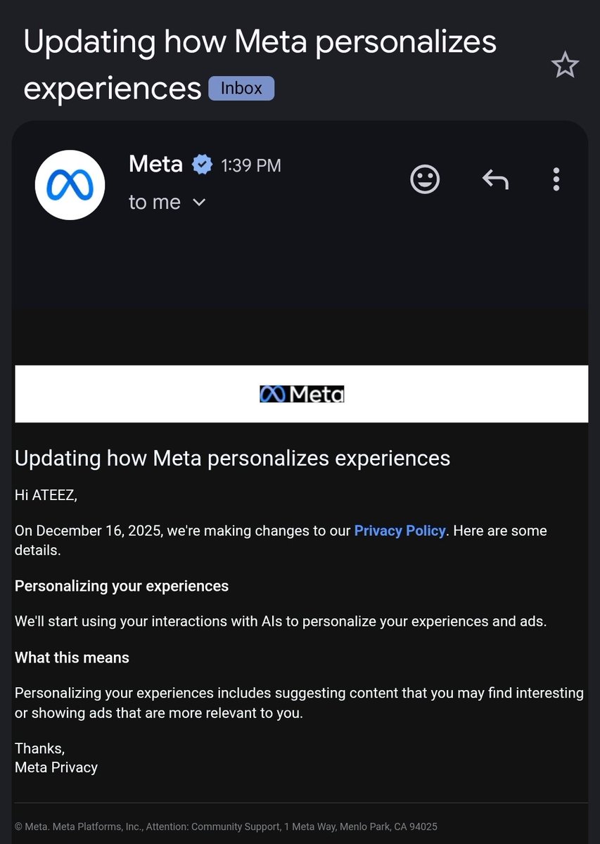 Why the hell am I getting an email from Meta addressed to ATEEZ...