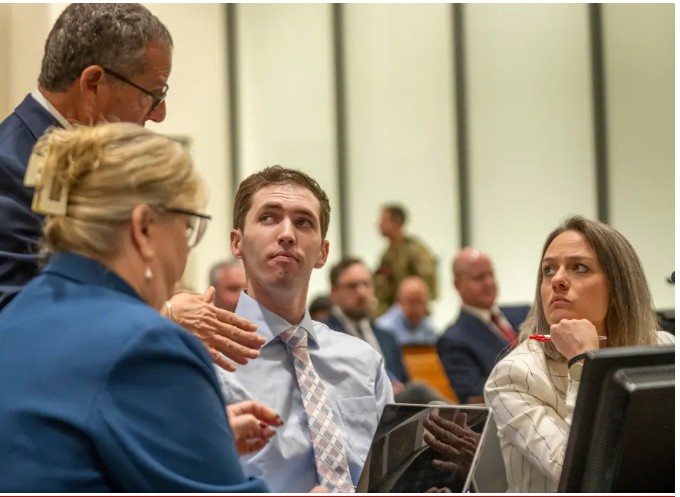 Both kids with no criminal records in the courtroom today.   No court guards behind Tyler but,  for Luigi all the time even when he's cuffed and shackled.