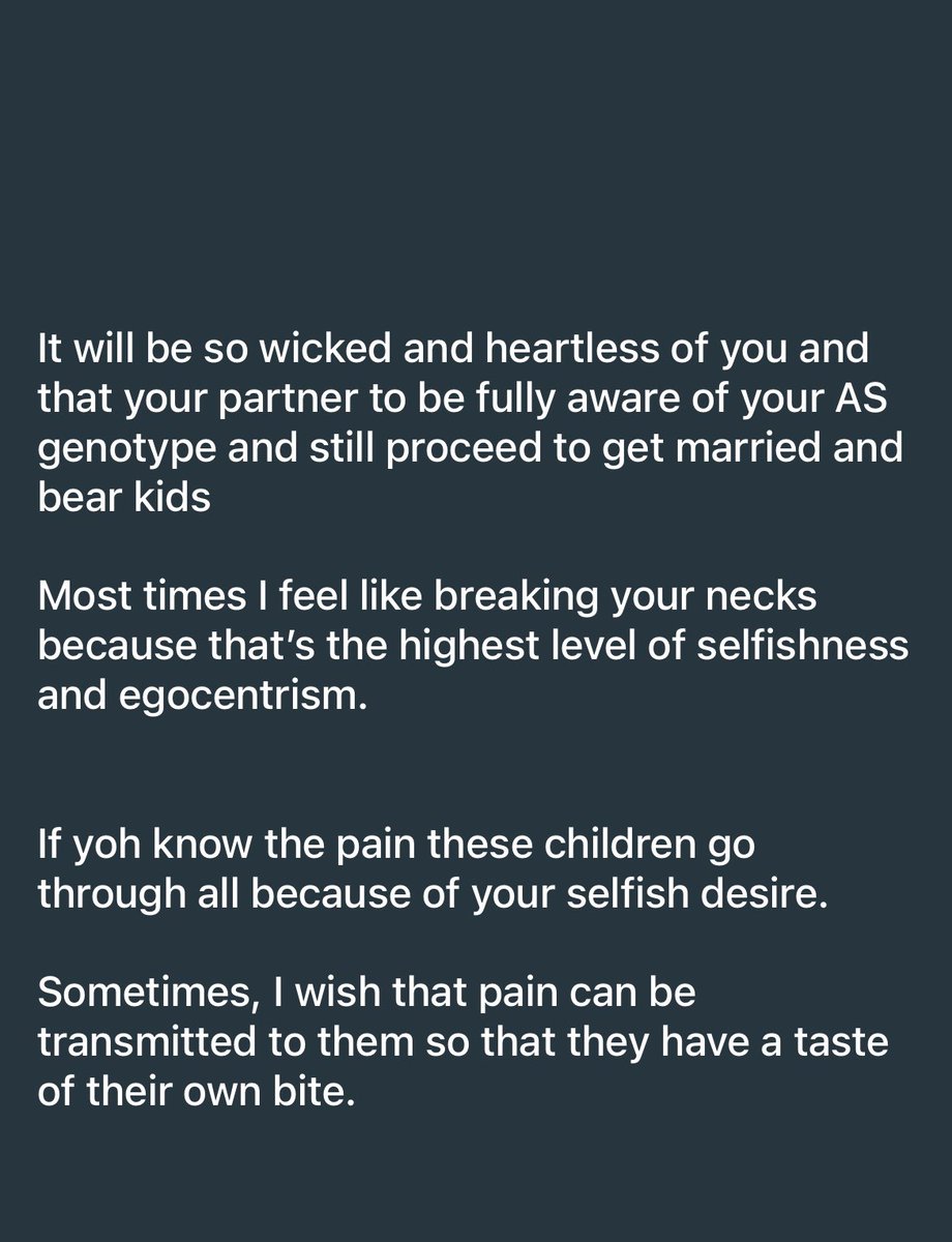NurseGoodness's tweet photo. Please don’t bring innocent children into this life to punish them all in the name of love. Truth is that Love is not enough. Check and Know your Genotype. https://t.co/RzDs7Ldnmy