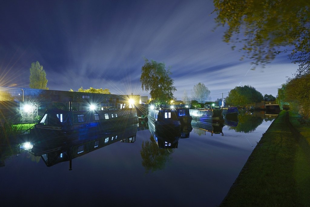 Nighttime canalscape. Aldridge Marina 22nd October 2017.