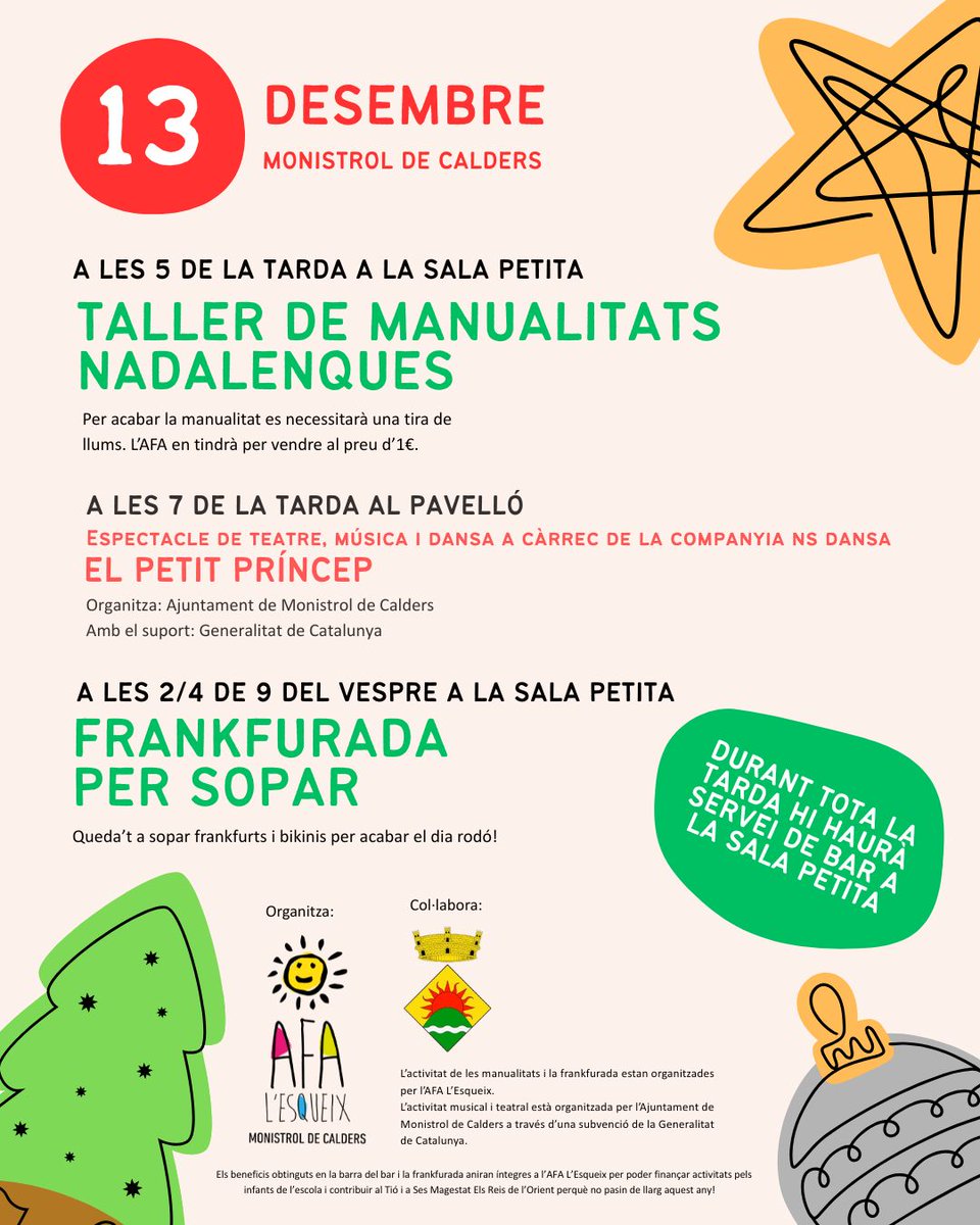 Tarda de dissabte 13 complerta amb taller nadalenc, "El petit príncep" amb <a href="/nsdanza/">Compañía NS danza by NÚRIA SERRA</a> i frankfurada.
