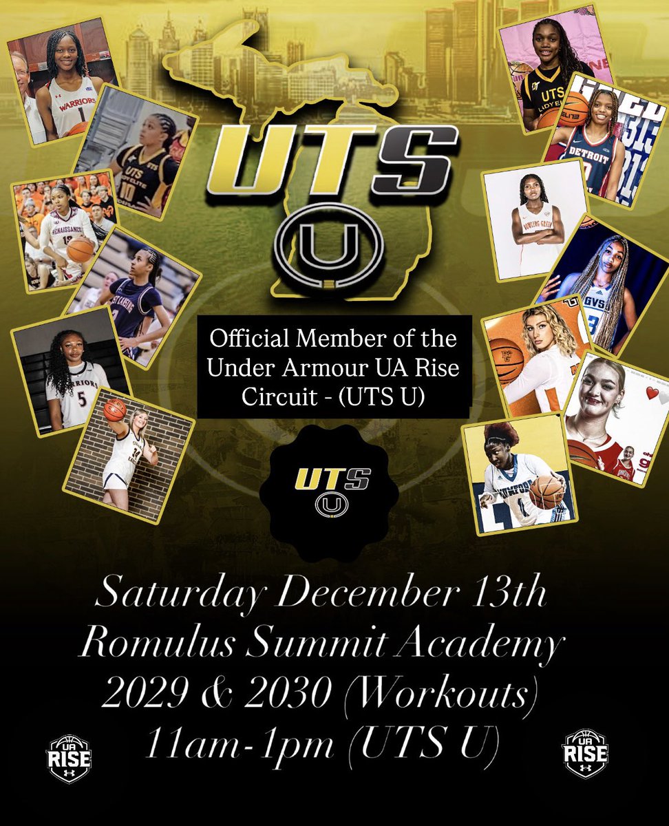 TheCEO_UTS's tweet image. UTS U (UA Rise) (Workouts) 
#8thGrade | #9thGrade | #Girls

📍Detroit, Michigan 
🗓️ Saturday December 13th 
📌 (Romulus Summit Academy) 
⏰ 11am-1pm | Sign-Ins (10:30am)

📲 Contact Us @UTSEliteSports 

2029 - (9th Girls)
2030 - (8th Girls)