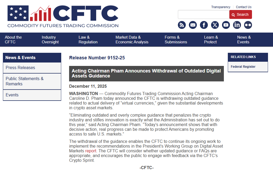 MrOmarCrypto's tweet photo. 🚨 تأكيد رسمي 🔥

الـ CFTC أعلنت سحب توجيهات الكريبتو القديمة واللي كانت تعقّد جزء من التعاملات الرقمية.

الهيئة وصّفتها إنها outdated وما عاد تناسب سوق اليوم.

القرار هذا يعطينا إشارة إن الجهات التنظيمية بدأت تلاحق تطور السوق بدل ما توقفه…

والساحة بتنفتح قدام منصات ومشاريع كثيرة الفترة الجاية 🔁