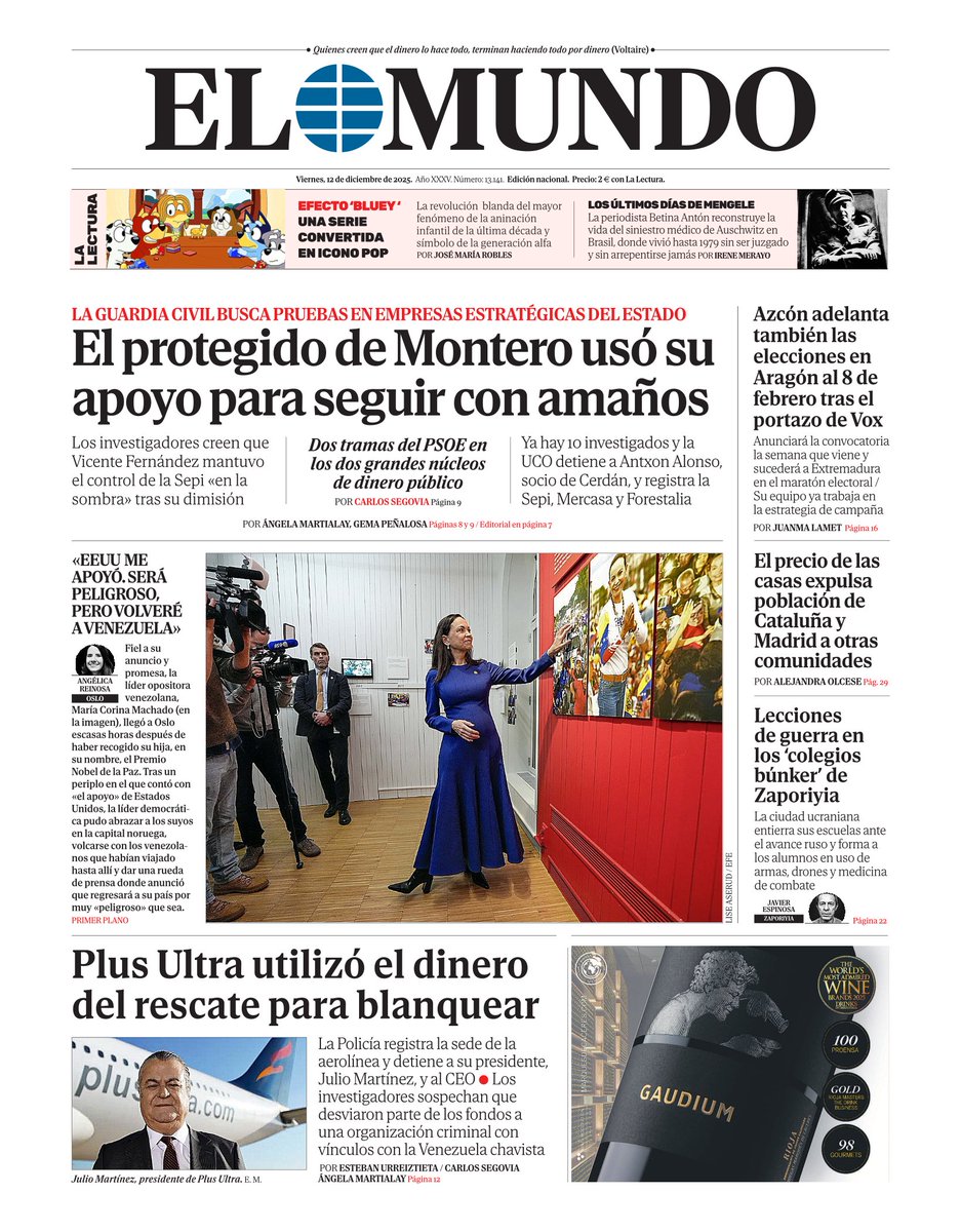 elmundoes's tweet photo. 📰 Portada de EL MUNDO del 12 de diciembre     

Ya disponible en Orbyt y en la edición digital con la mejor información https://t.co/KooGlfP6VO