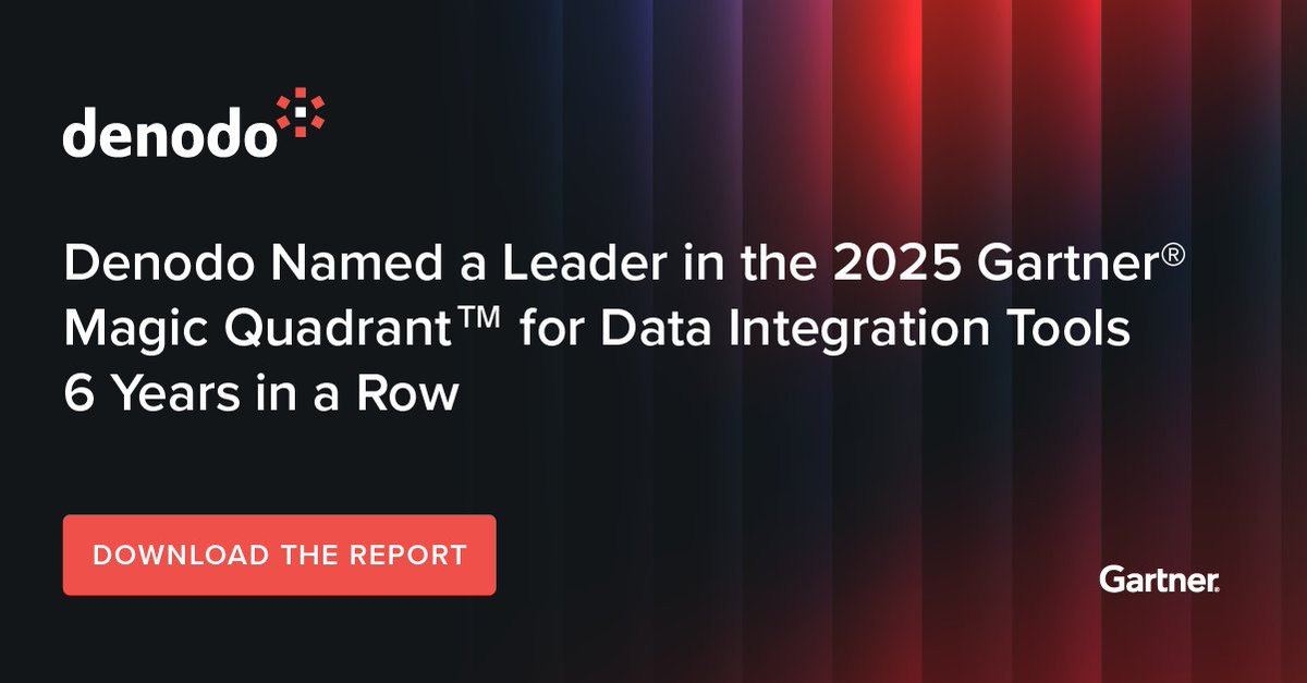 💡News: For the sixth consecutive year <a href="/denodo/">Denodo</a> once again a Leader in the just released 2025 <a href="/Gartner_inc/">Gartner</a> #MagicQuadrant for #DataIntegration Tools.

Read the report! 👉 okt.to/PpHkne

#DataManagement #DataVirtualization #AgenticAI #DataForALL #NoAIWithoutData