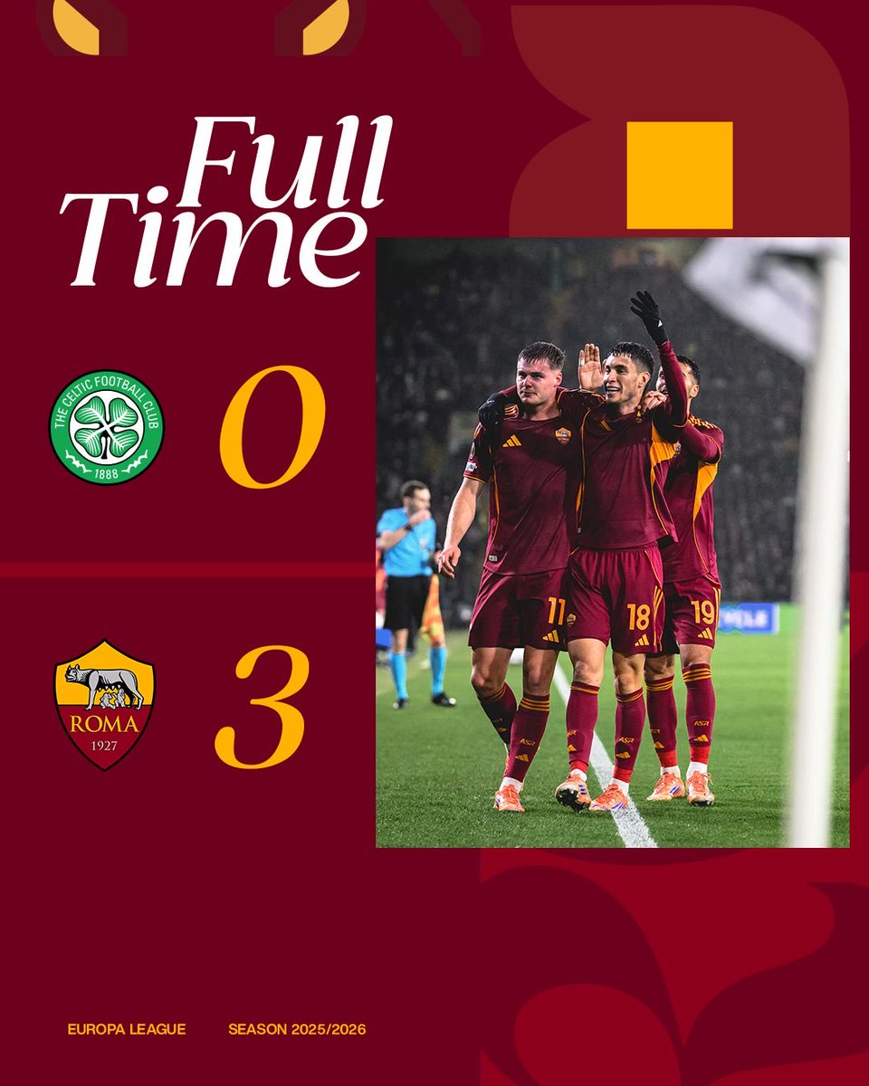 RomaSpace_eu's tweet image. La #Roma vince 3-0 al Celtic Park di Glasgow.
Un autogol di Scales sblocca il match al 6’.
Poi una doppietta di #Fergunson mette in ghiaccio la partita.
Nel recupero del primo tempo #Engels fallisce un calcio di rigore per gli scozzesi.

📸 @OfficialASRoma