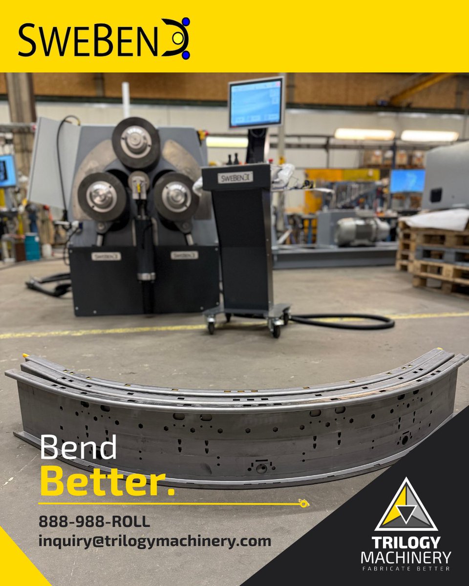 TrilogyMach's tweet photo. Another successful run off for our customer Aesthetic Finishers! 🎉 A SweBend Section Bending CNC machine rolling custom press brake formed channel with zero deformation! 💪✨ Have a custom application? Email us at inquiry@trilogymachinery.com or call 888-988-ROLL #AestheticFinishers #CNC #SectionBending #ManufacturingExcellence #Engineering #PrecisionForming #SweBend