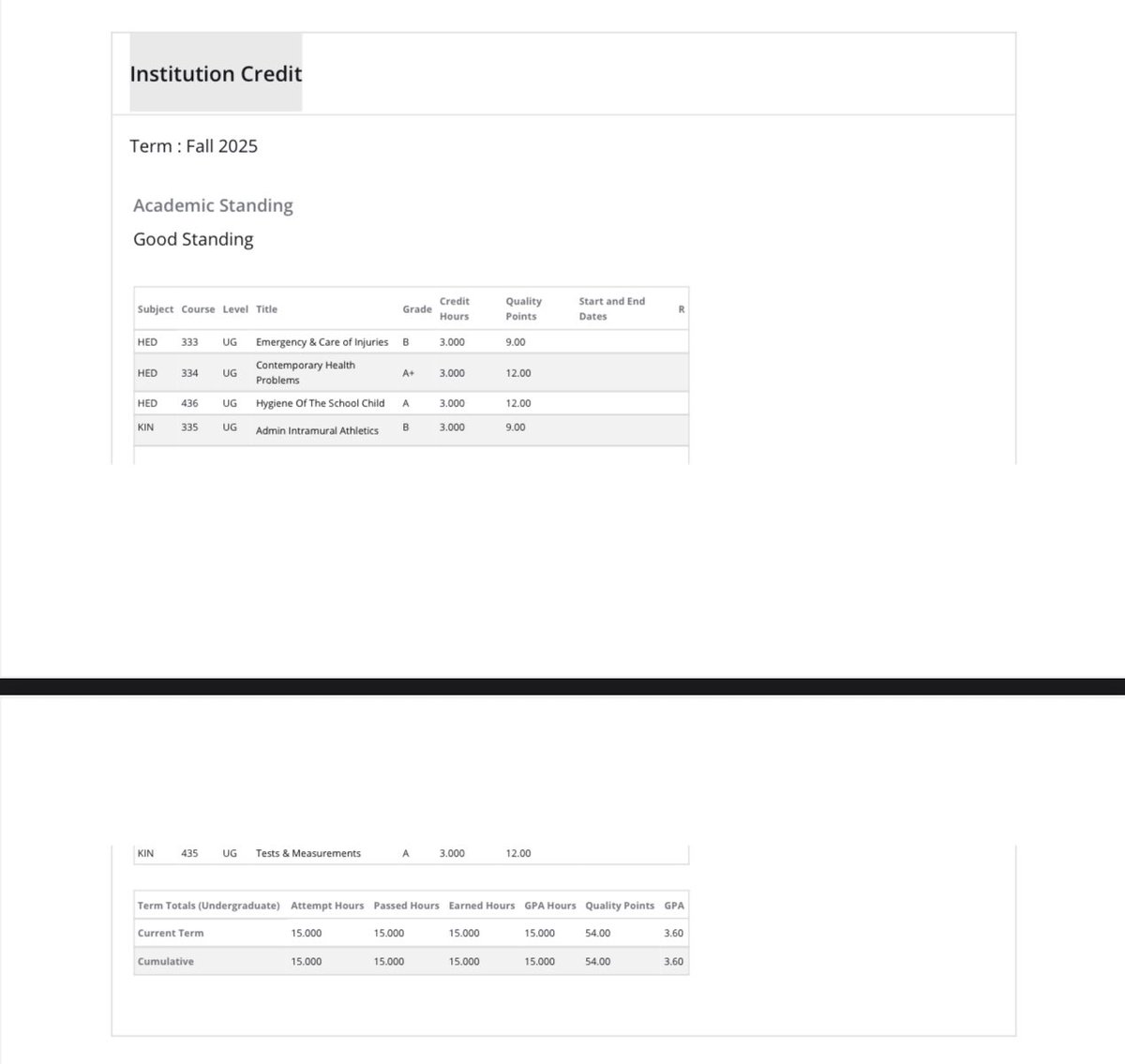 Fall grades have Officially been Finalized!
3 As 2 Bs 3.6 GPA🙏
